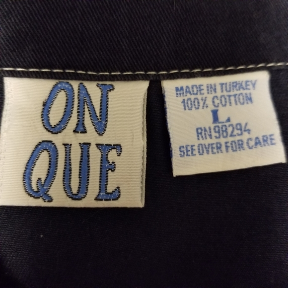 Vintage, On Que, Blue Cotton with White Stitching Zippered Jacket, large - Picture 5 of 10